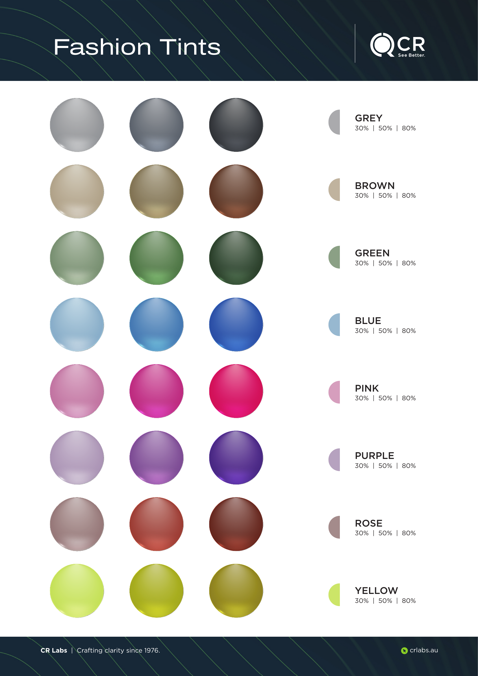 Fashion tint colour options