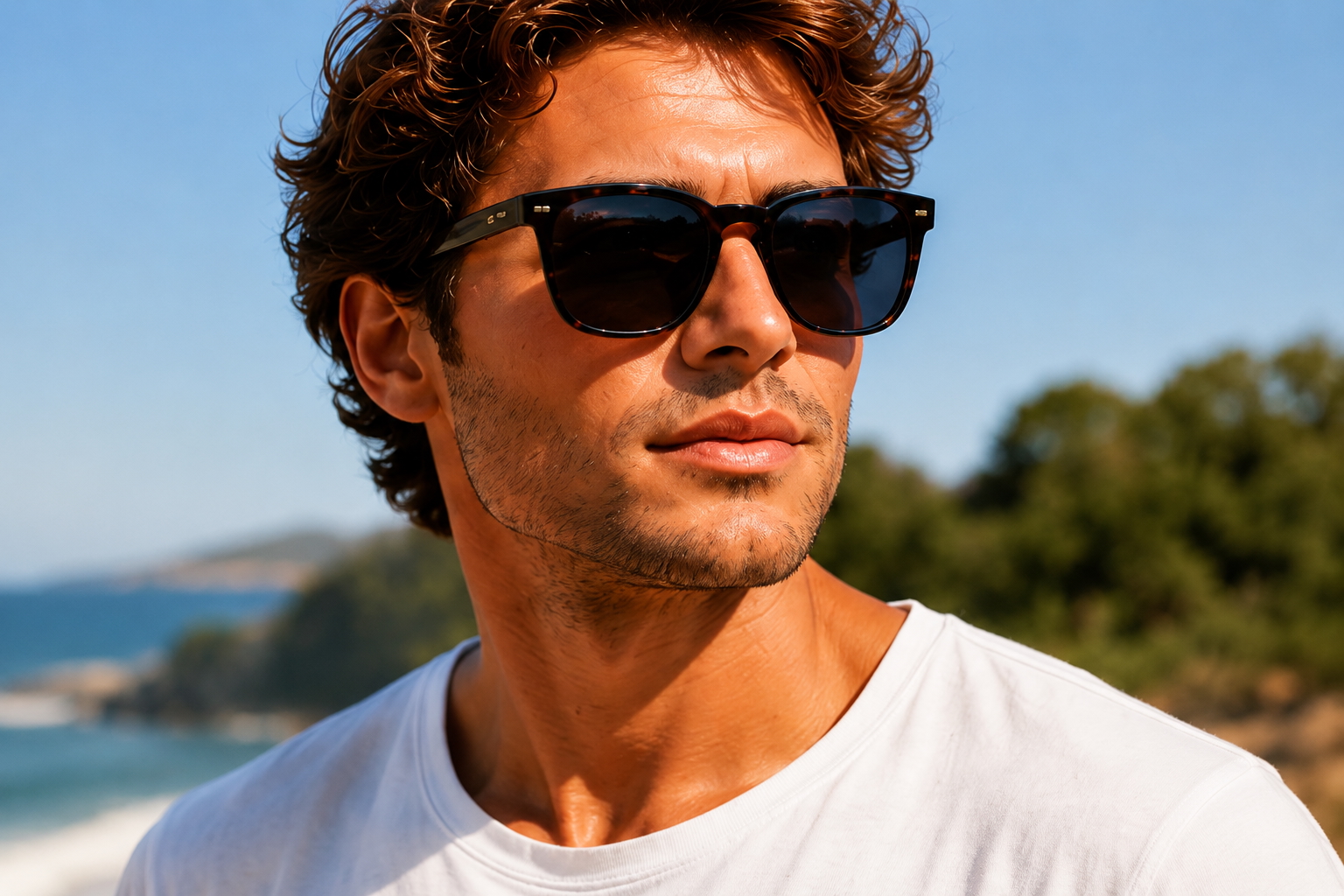 Person wearing stylish prescription sunglasses outdoors