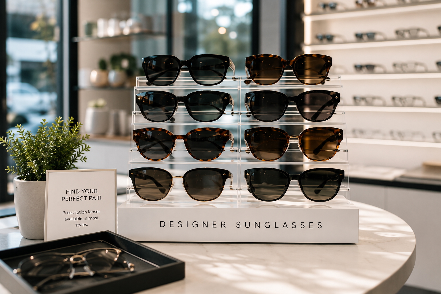 Fashion prescription sunglasses on display