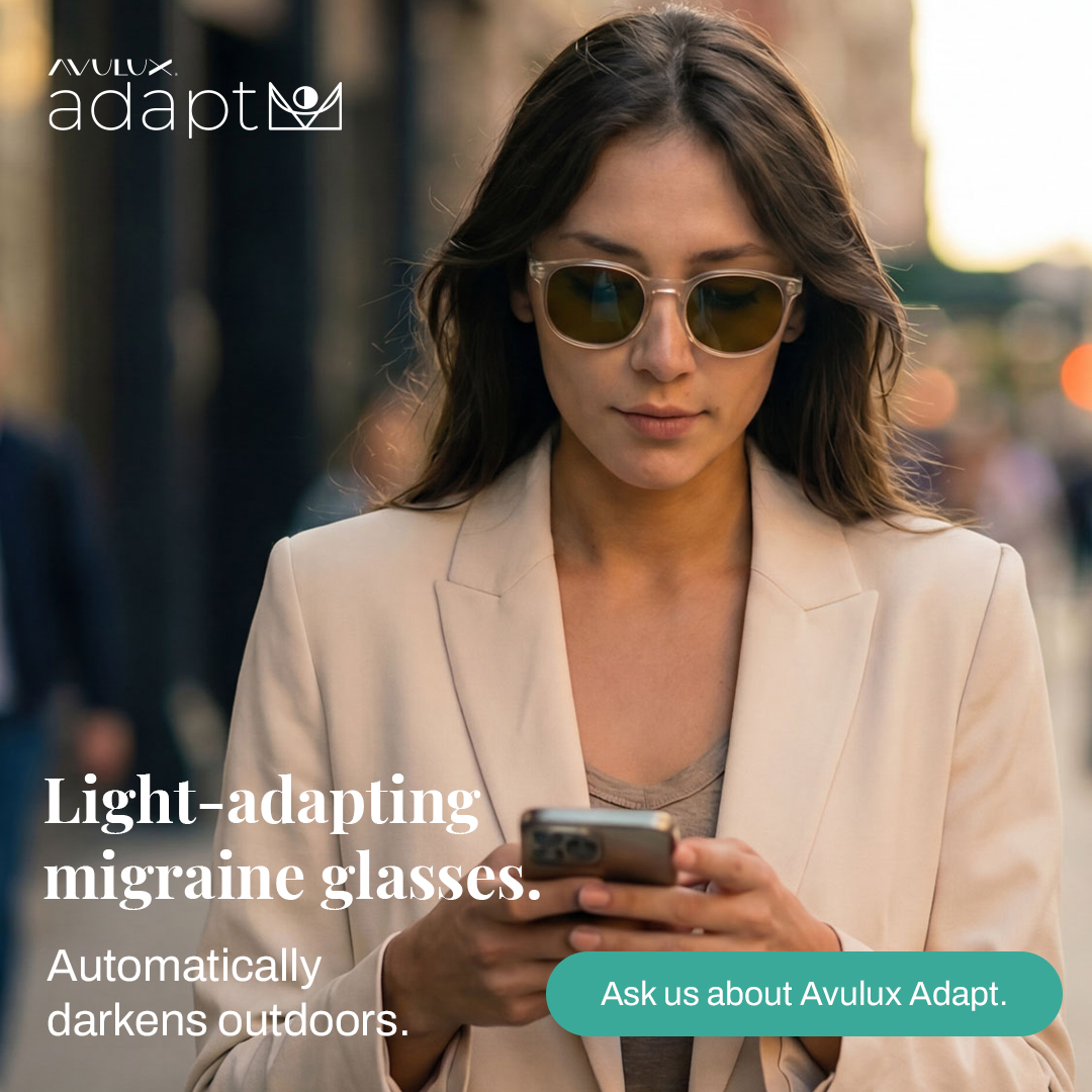 CR Labs Avulux Adapt artwork showing glasses for changing indoor and outdoor light.